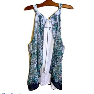 Soho NYC tie back high neck chiffon layered top XL